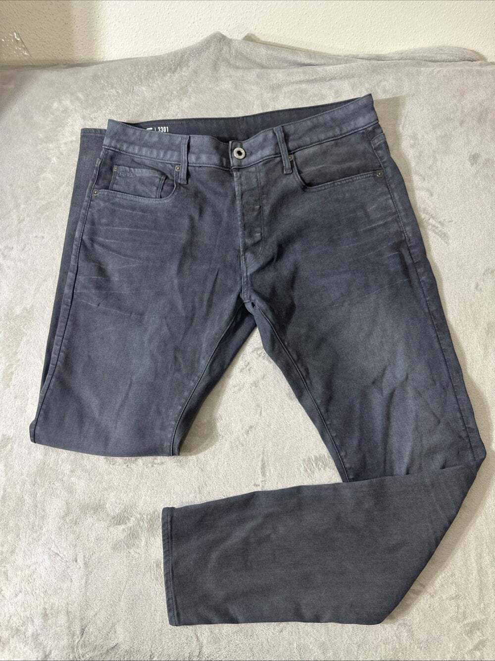 G-Star RAW 3301 Slim Jeans Men’s 34x32 Gray Charcoal Stretch Denim Pants